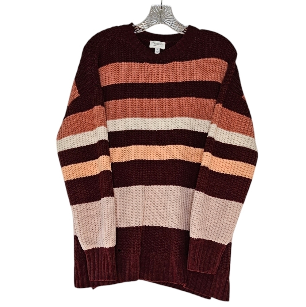 True Craft chenille long sleeve multi-colored striped sweater